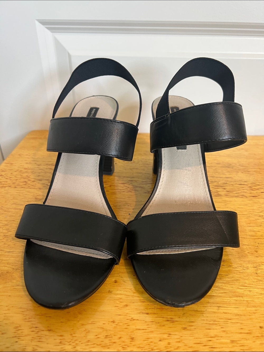 French Connection Black Block Heel Slingback Sandals with Wide Straps - Picture 2 of 5